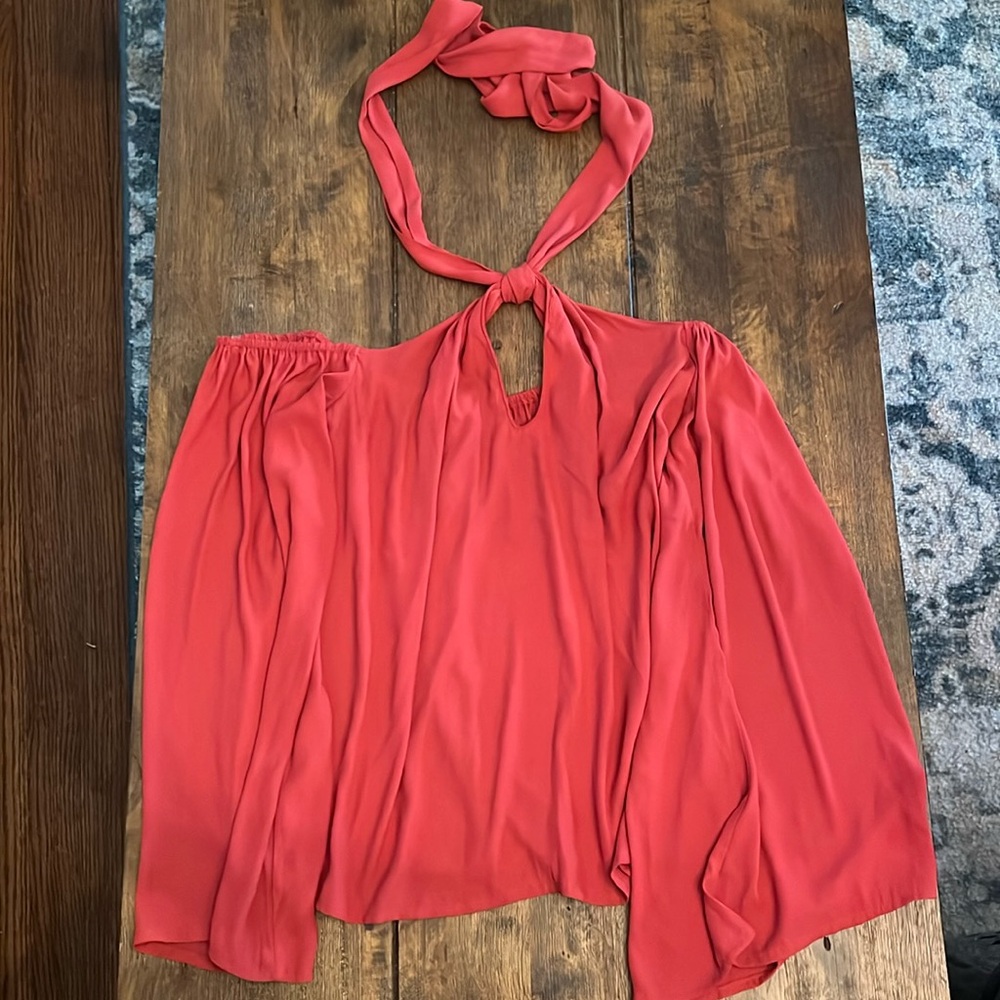 Orange Victoria + Sophia Long Sleeve Off the Shoulder Halter Top Size S